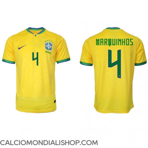 Maglie da calcio Brasile Marquinhos #4 Prima Maglia Mondiali 2022 Manica Corta